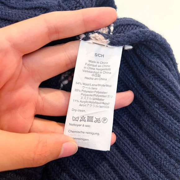 Madewell Wool Blend Navy Pink Striped Mock Neck Preppy Knit Pullover Sweater S - Picture 6 of 6